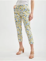 Orsay Yellow-White Ladies Cropped Floral Pants - Women