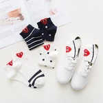 Kawaii Women 3D Ear Socks Red Heart Pattern with Big Eyes Cute Campus Simple Girls Basic Sokken Happy Funny Sweet Calcetines