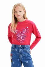 Dětské bavlněné tričko s dlouhým rukávem Desigual růžová barva