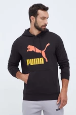 Bavlněná mikina Puma pánská, černá barva, s kapucí, s potiskem