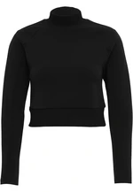 Women's cropped hoodie without hood with stand-up collar black