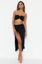 Trendyol Black Body-fitting Knitted Chain Accessory Blouse Skirt Beach Set