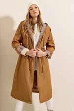 Bigdart 9091 Gathered Waist Hooded Trench Coat - Tan