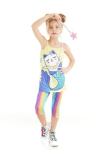 Denokids Mermaid Girls' Yellow Strap T-shirt Mermaid Leggings Set.