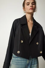 Happiness İstanbul Women's Black Seasonal Crop Trench Coat