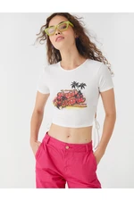 Koton Crop T-Shirt Printed Crewneck