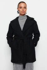 Trendyol Black Oversize Wide-Cut Belted Boucle Coat