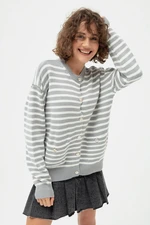 Lafaba Women's Gray Gold Buttoned Striped Knitwear Cardigan