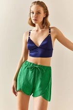 XHAN Green Textured Shorts with Elastic Waist