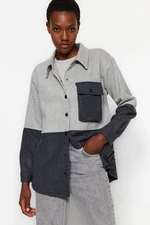 Trendyol Gray Color Blocked Pocket Oversize / Wide Fit Woven Shirt