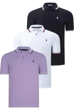 TRIPLE SET T8594 DEWBERRY MENS T-SHIRT-BLACK-WHITE-LILAC