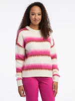 Pink and cream women's striped sweater with wool ORSAY