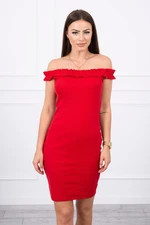 Shoulder dress with ruffles red