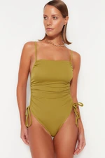 Trendyol Green Square Collar, Pleated Regular Leg Swimsuit