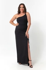 Lafaba Women's Black One-Shoulder Slit Plus Size Long Dress