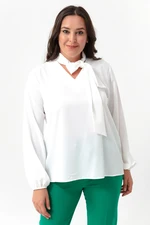 Lafaba Women's White Tie Scarf Plus Size Blouse