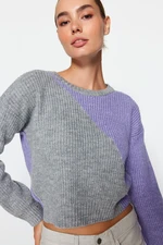 Trendyol Grey Crop Color Block Pletený sveter