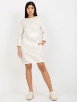 Ecru-beige women's basic striped dress from RUE PARIS