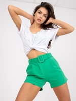 Green elegant shorts with straight legs