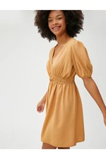 Koton Mini Dress V-Neck Balloon Sleeves Gathered Waist