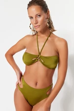 Trendyol Khaki Strapless Bikini Top With Cut Out/Windows