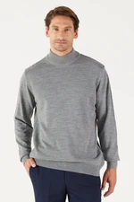 ALTINYILDIZ CLASSICS Men's Gray Melange Anti-Pilling Standard Fit Normal Cut Half Turtleneck Knitwear Sweater.