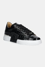 Kožené sneakers boty Philipp Plein Crocco Lo-Top Hexagon černá barva, USC0653 PTE003N 02