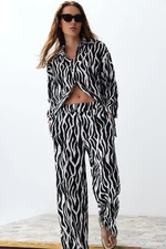 Trendyol Black Zebra Patterned Shirt and Trousers Woven Bottom-Top Set