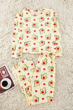 Trendyol Green-Multicolored 100% Cotton Avocado and Heart Patterned Knitted Pajama Set