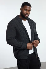 Trendyol Anthracite FL Men's Regular Half Turtleneck Hair Knit Sweater Plus Size Cardigan