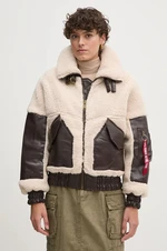 Bunda Alpha Industries Teddy PU Bomber dámská, béžová barva, přechodná, oversize, 148001