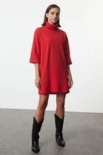 Trendyol Red Turtleneck Shift/Straight Mini Thessaloniki Long Sleeve Knitted Dress