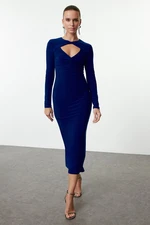 Trendyol Saxe Body-Sit Window/Cut Out Detailed Knitted Draped Chic Evening Dress