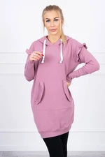 Dress with decorative ruffles and hood dark pink