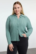 Trendyol Curve Mint Knitwear Plus Size Cardigan