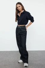 Trendyol Navy Blue Contrast Stitched High Waist Wide Leg Jeans