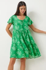 Happiness İstanbul Women's Green White Floral Summer Flared Viscose Dress