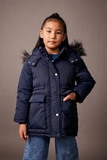 DEFACTO Girl's Water Repellent Hooded Removable Faux Für Lined Jacket Coat