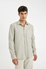 DEFACTO Grey Regular Fit Regular Cut Polo Collar Plain Cotton Long Sleeve Shirt