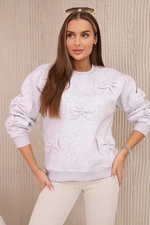 Insulated cotton sweatshirt with decorative bows, beige melange