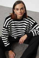 Trendyol Black Basic Striped Sweatshirt Look Knitwear Sweater