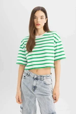 DEFACTO Coool Crop Striped Short Sleeve 100% Cotton T-shirt