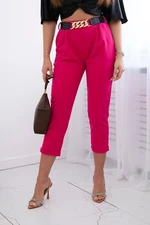 Viscose trousers with decorative fuchsia belt