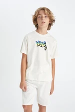 DEFACTO Boy's Crew Neck Embroidered Short Sleeve T-Shirt