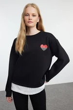 Trendyol Black Poplin Detailed and Embroidery Detailed Regular/Normal Fit Knitted Sweatshirt