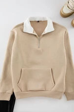 Trendyol Beige Oversize/Wide Cut High Collar Thick Sweatshirt