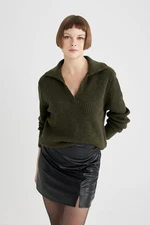 DEFACTO Relax Fit Polo Neck Lace Sweater