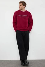 Trendyol Burgundy Slim/Slim Cut Puffy Printed Polar Fleece Sweatshirt