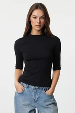 Trendyol Black High Collar 3/4 Sleeve Regular/Normal Fit Knitted Blouse