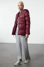 Trendyol Claret Red Regular Pattern Hooded Waist Drawstring Detail Water Repellent Puffer Jacket